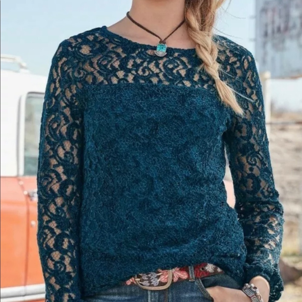 Sundance REMARKABLE BEAUTY Velvet Lace Blouse XL